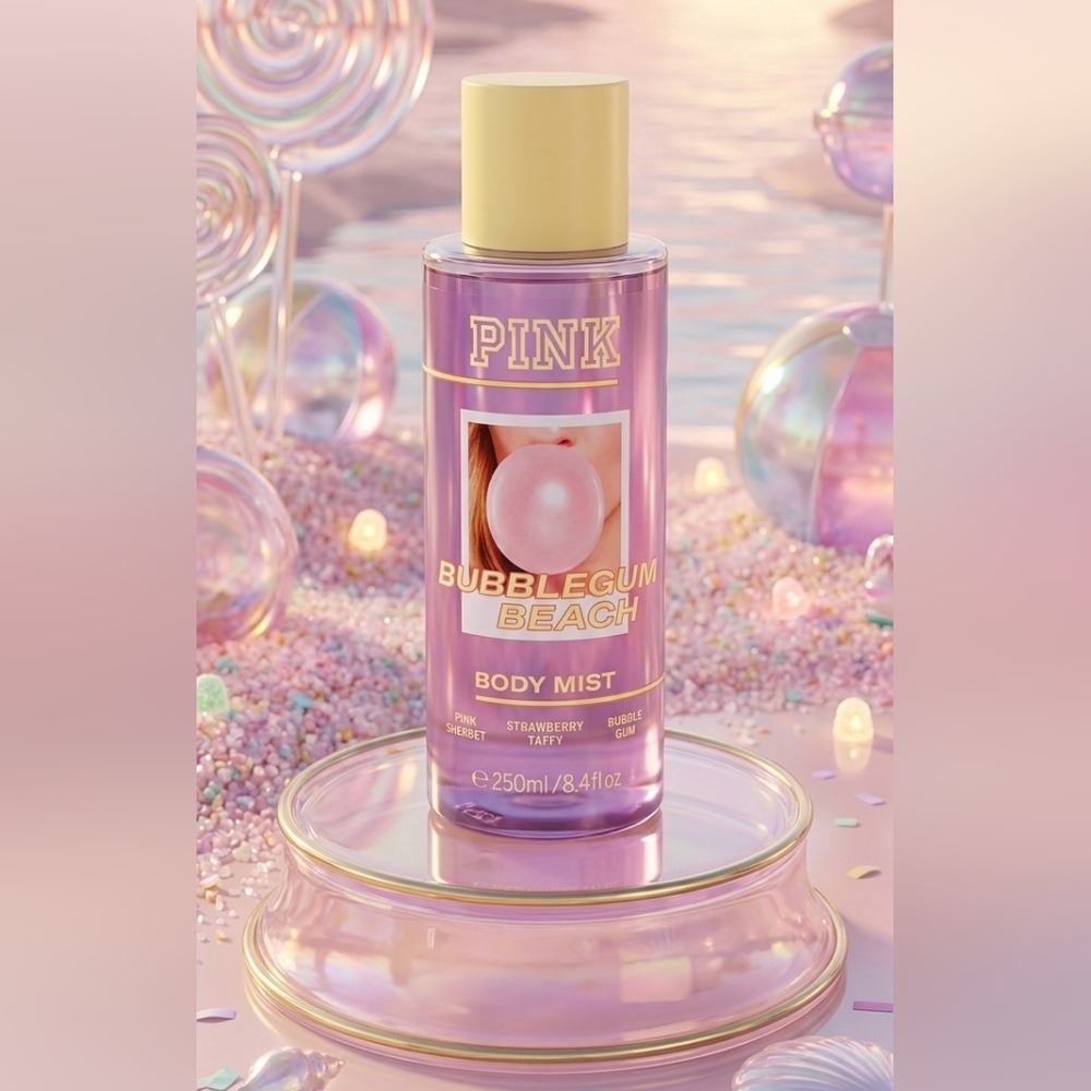 PINK Victoria's Secret Bubblegum Beach Body Mist - Pink & Gold